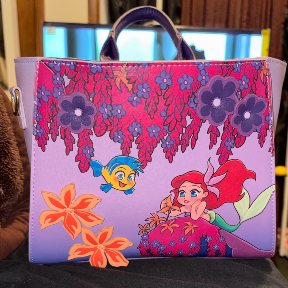 Disney Purple Crossbody Bag with Ariel and Flounder